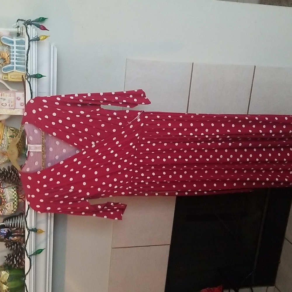 Red an white long polka dotted dress in an XL